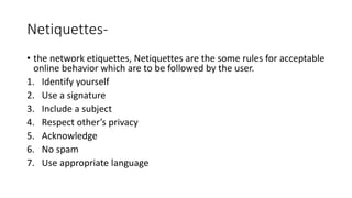 Netiquettes In Using Internet Application of internet | PPTX