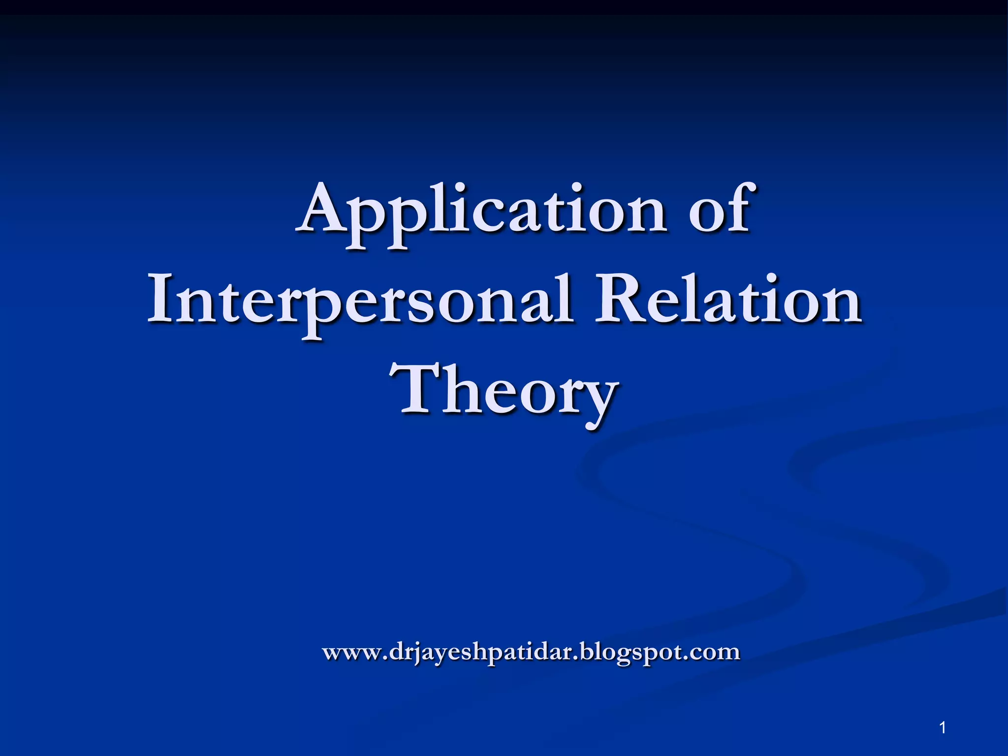 1
Application of
Interpersonal Relation
Theory
www.drjayeshpatidar.blogspot.com
 