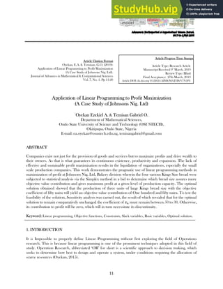 Application of Linear Programming to Profit Maximization (A Case Study ...