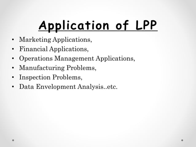 Application Of Lpp In Marketing