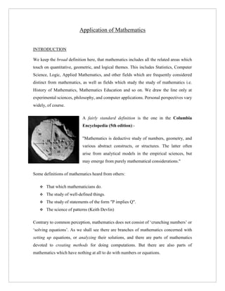 essay on application of mathematics