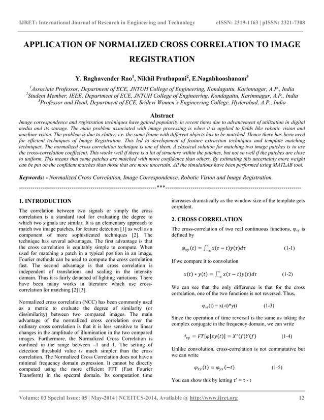Application of normalized cross correlation to image registration | PDF ...