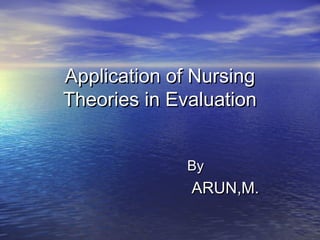 Application of NursingApplication of Nursing
Theories in EvaluationTheories in Evaluation
ByBy
ARUN,M.ARUN,M.
 
