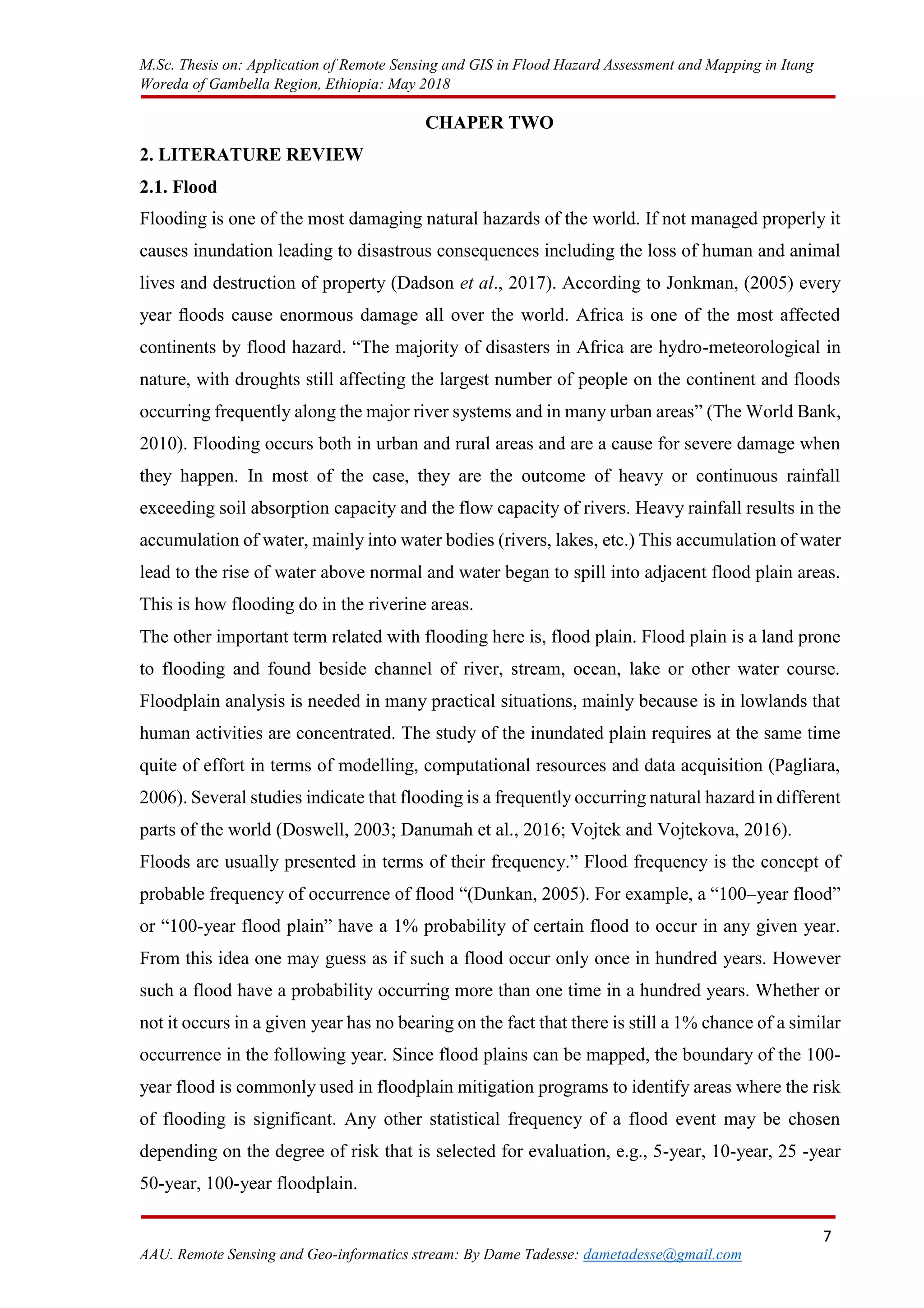 APPLICATION OF REMOTE SENSING AND GIS IN FLOOD HAZARD assesment and ...