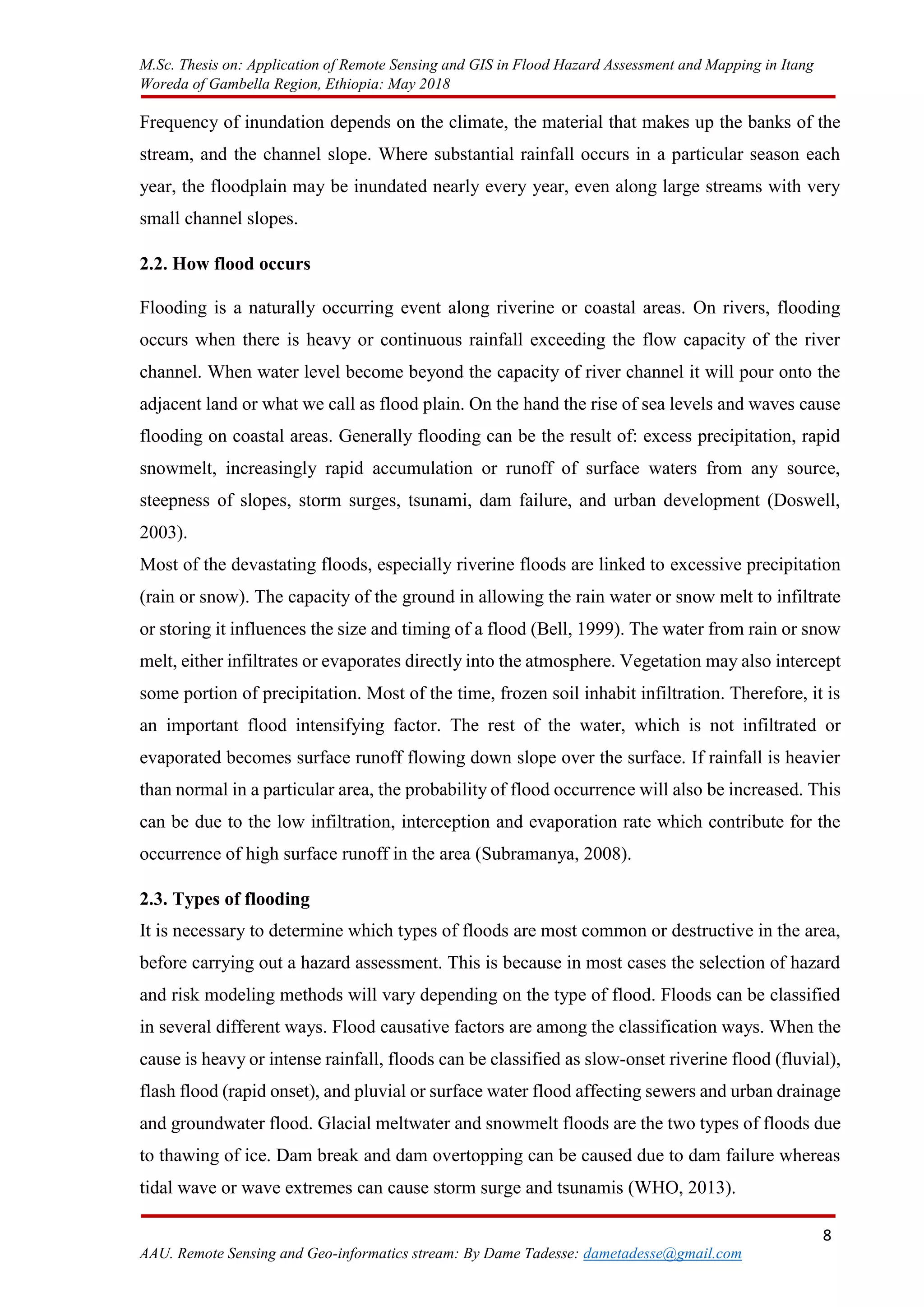 APPLICATION OF REMOTE SENSING AND GIS IN FLOOD HAZARD assesment and ...