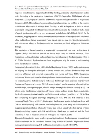 APPLICATION OF REMOTE SENSING AND GIS IN FLOOD HAZARD assesment and ...