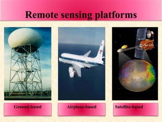 Remote sensing platforms
Ground-based Airplane-based Satellite-based
 