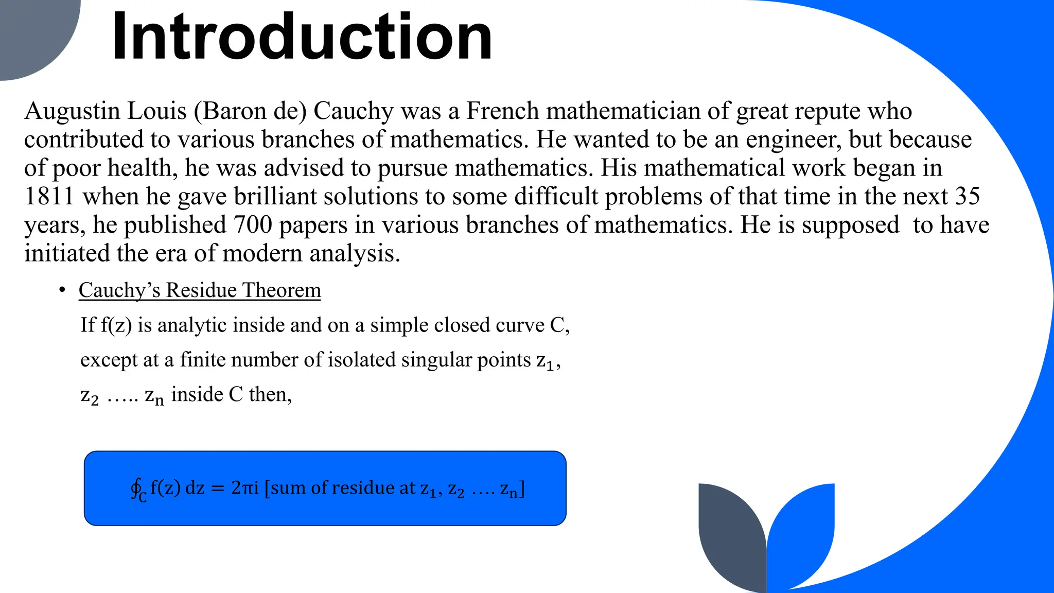 Application of residue theorem to evaluate real integrations pptx