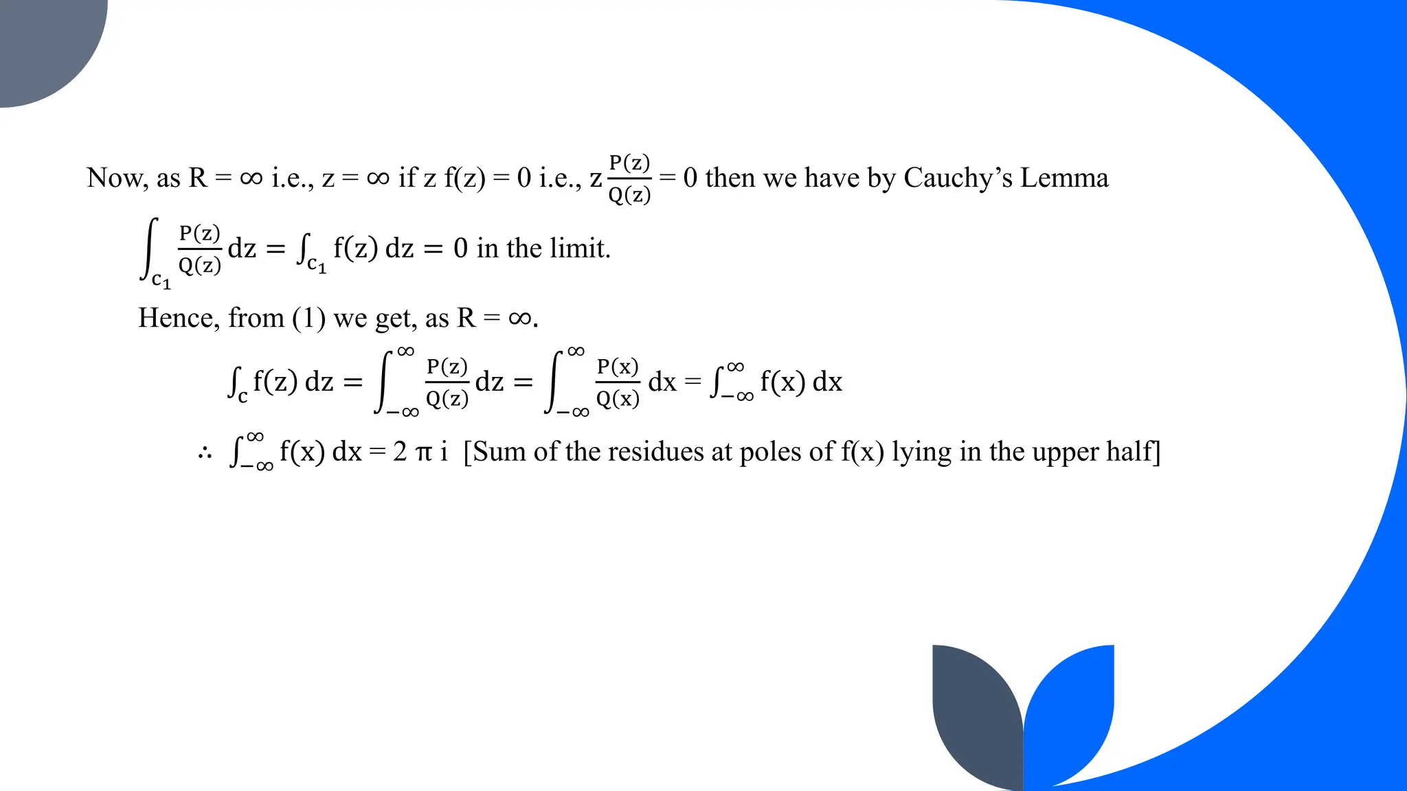 Application of residue theorem to evaluate real integrations pptx
