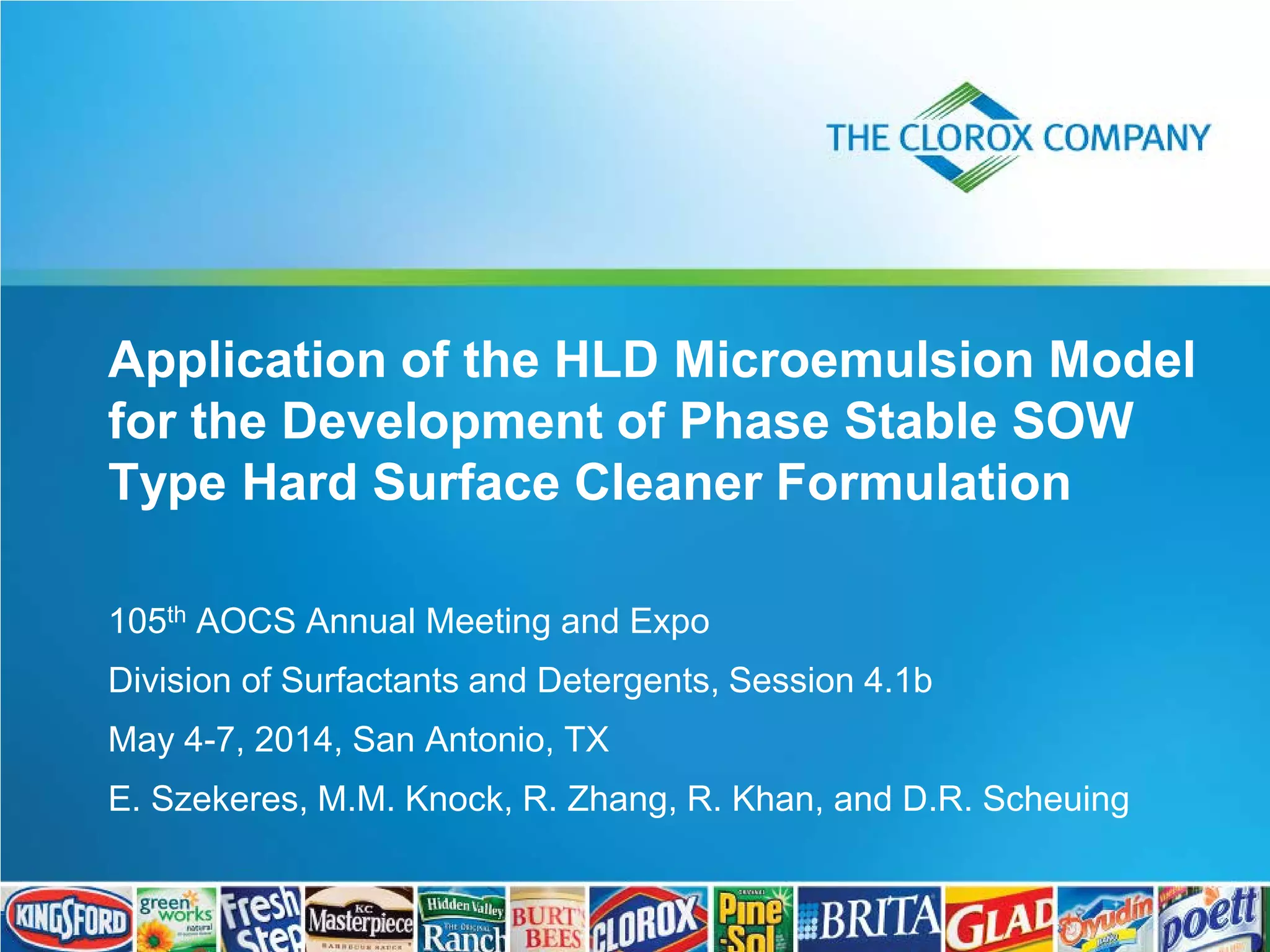 Application of the HLD microemulsion model for the Development of Phase