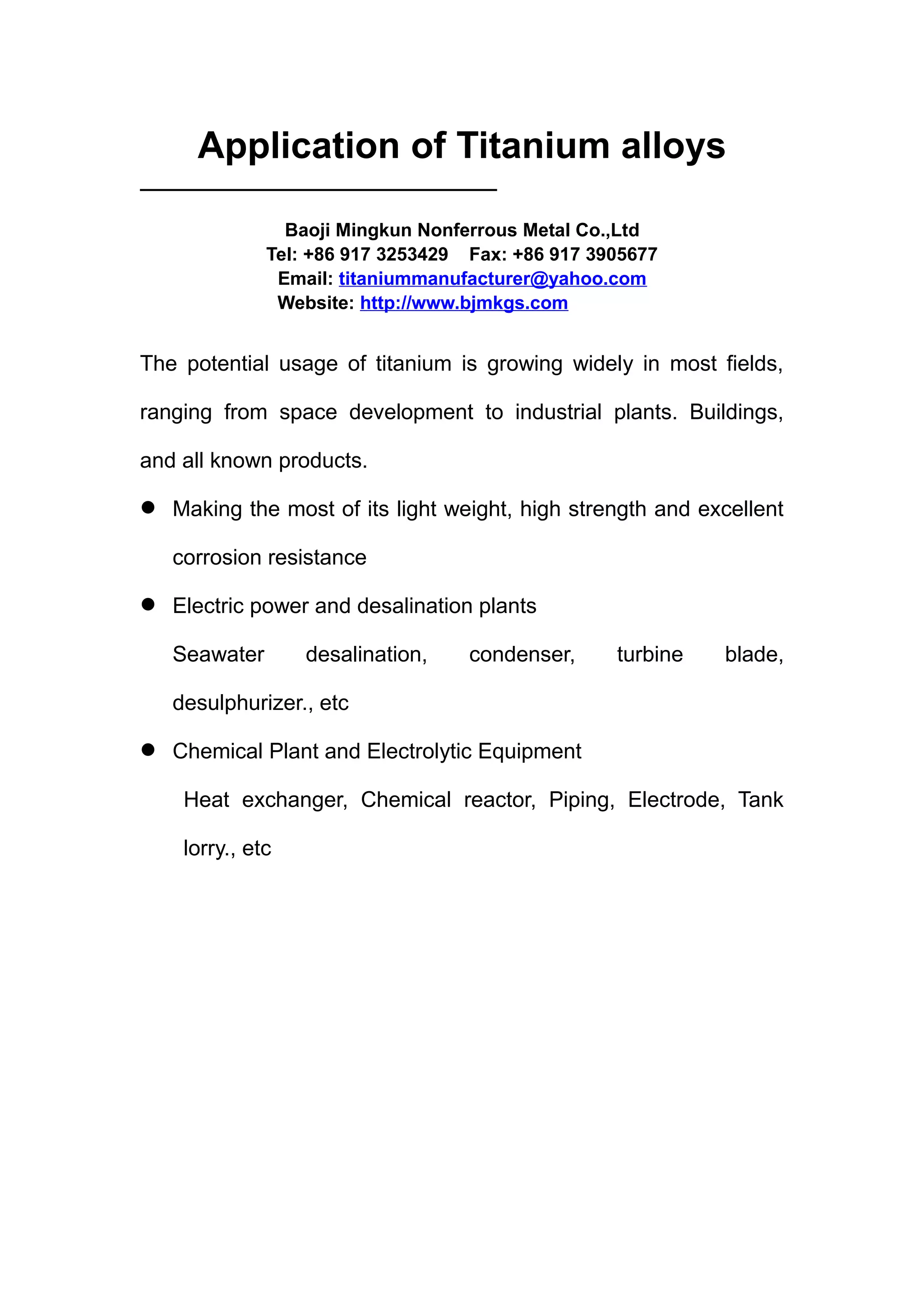Application of titanium alloys PDF