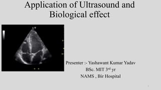 Application of Ultrasound and
Biological effect
Presenter :- Yashawant Kumar Yadav
BSc. MIT 3rd yr
NAMS , Bir Hospital
1
 