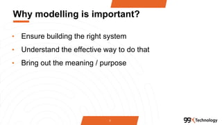 Why modelling is important?
• Ensure building the right system
• Understand the effective way to do that
• Bring out the meaning / purpose
3
 
