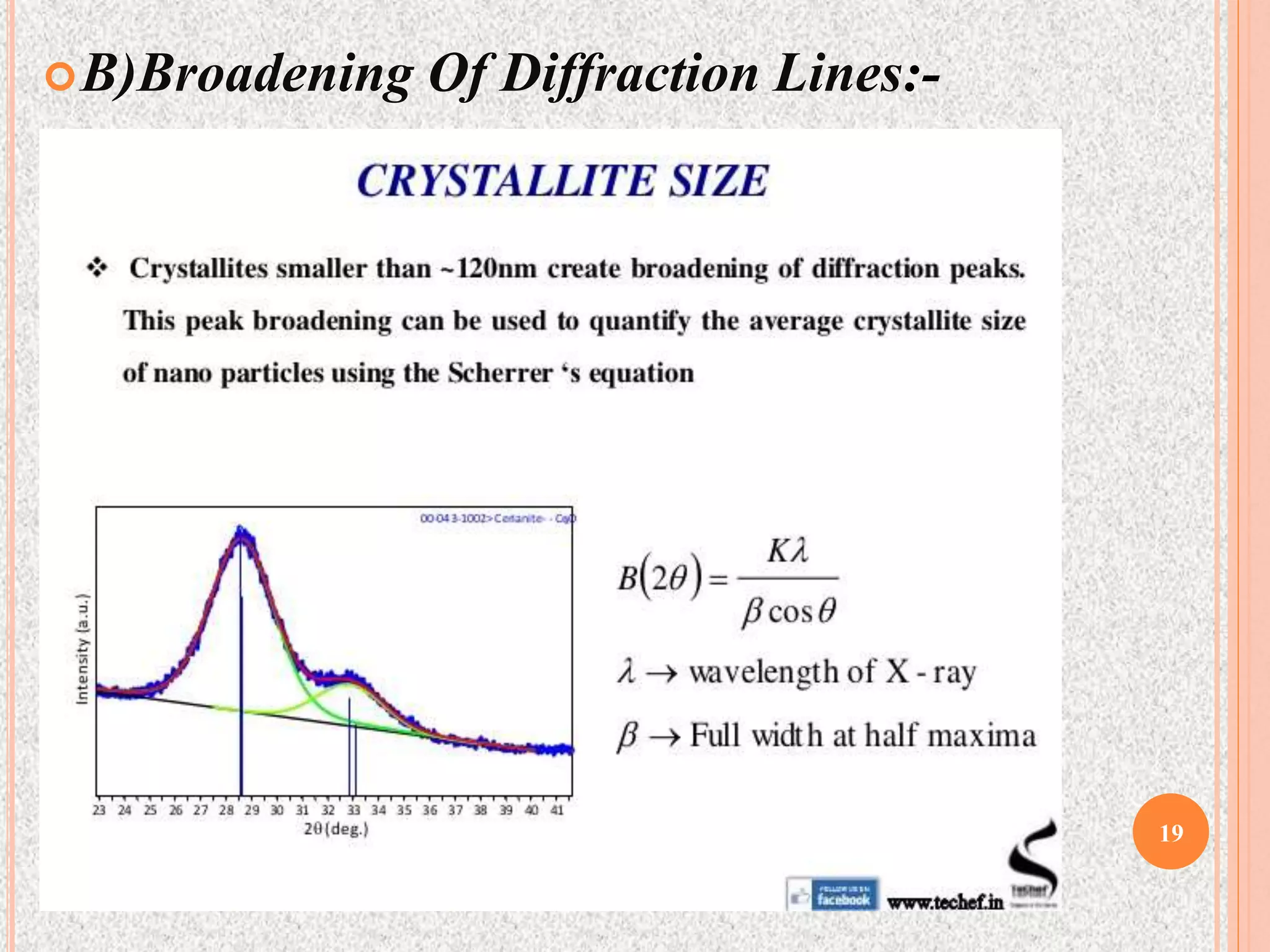 B)Broadening Of Diffraction Lines:-
19
 
