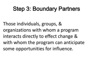 Application of outcome mapping - Participatory monitoring and evaluation for EcoZD 
