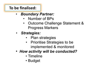 Application of outcome mapping - Participatory monitoring and evaluation for EcoZD 