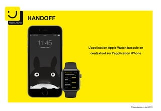 HANDOFF
L’application Apple Watch bascule en
contextuel sur l’application iPhone
PagesJaunes – Juin 2015
 