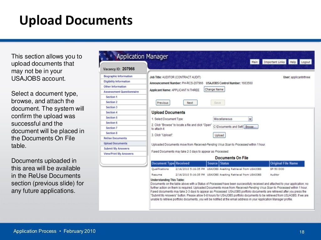 APPLICATION PROCESS for USAJOBS