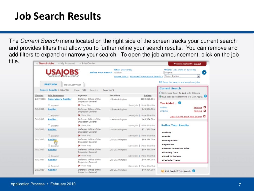 APPLICATION PROCESS for USAJOBS