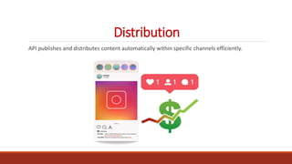 Distribution
API publishes and distributes content automatically within specific channels efficiently.
 