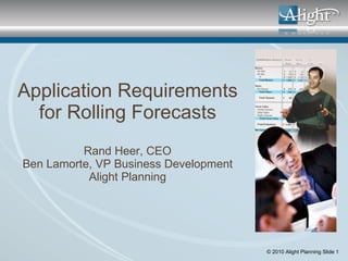 Application Requirements for Rolling Forecasts Rand Heer, CEO Ben Lamorte, VP Business Development Alight Planning 