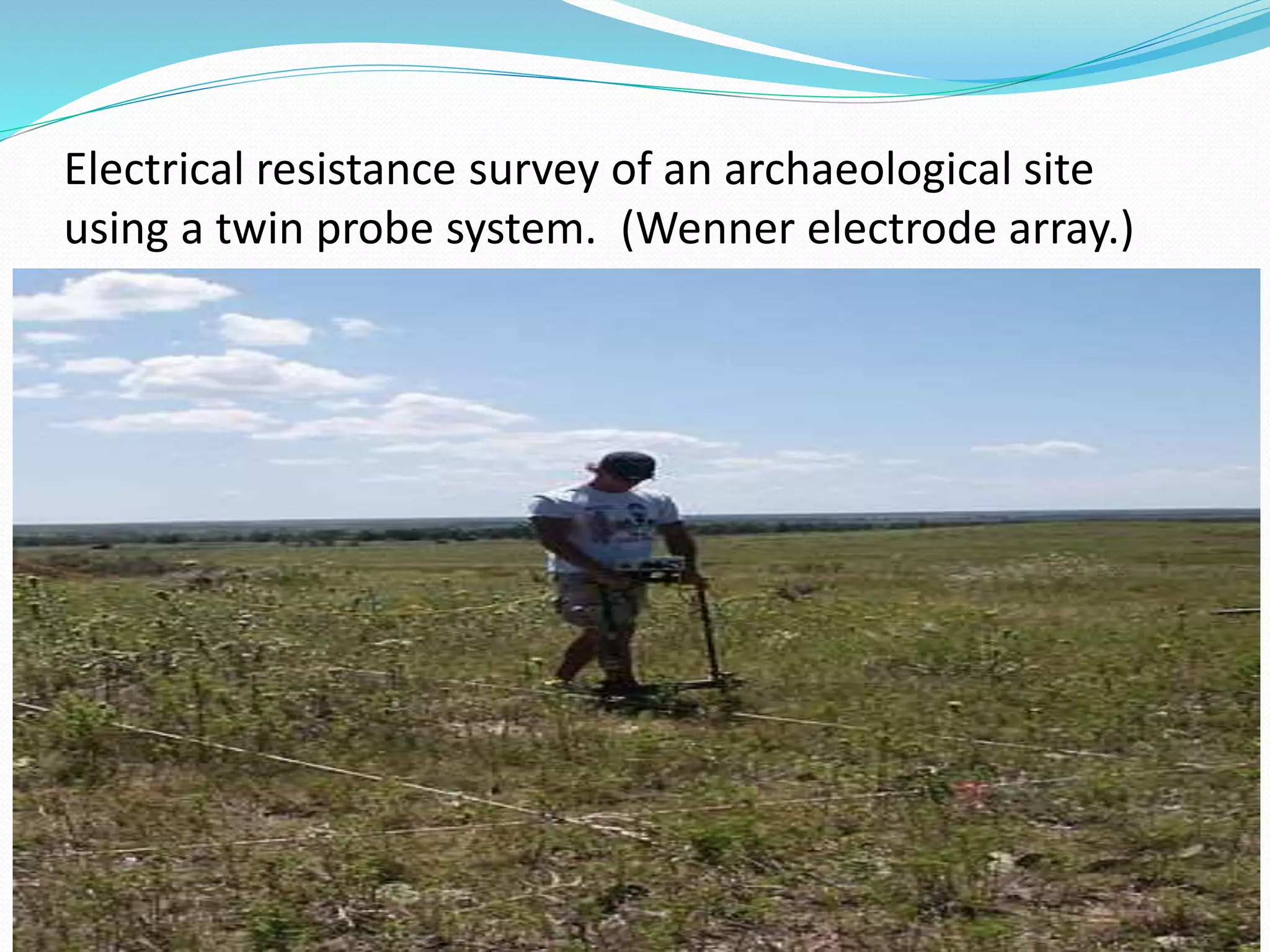 Electrical resistance survey of an archaeological site
using a twin probe system. (Wenner electrode array.)
 