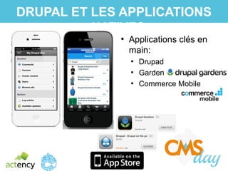 DRUPAL ET LES APPLICATIONS
NATIVES
●
Applications clés en
main:
●
Drupad
●
Garden
●
Commerce Mobile
 
