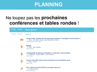 Ne loupez pas les prochaines
conférences et tables rondes !
PLANNING
 