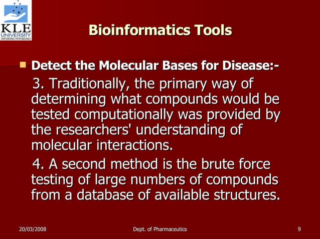 Applications Of Bioinformatics In Drug Discovery And Process | PPT