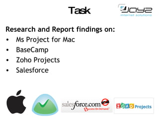 Task Research and Report findings on: Ms Project for Mac BaseCamp  Zoho Projects Salesforce 