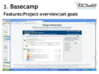 2.  Basecamp Features:Project overview;set goals 