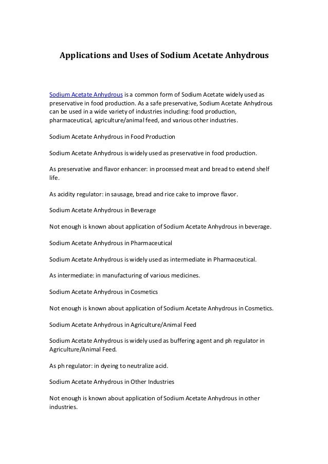 Applications And Uses Of Sodium Acetate Anhydrous - 