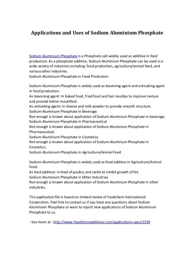 Applications and uses of sodium aluminium phosphate