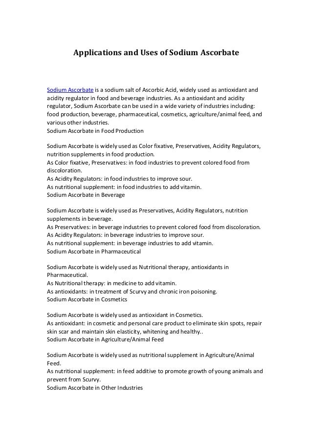 Applications and uses of sodium ascorbate