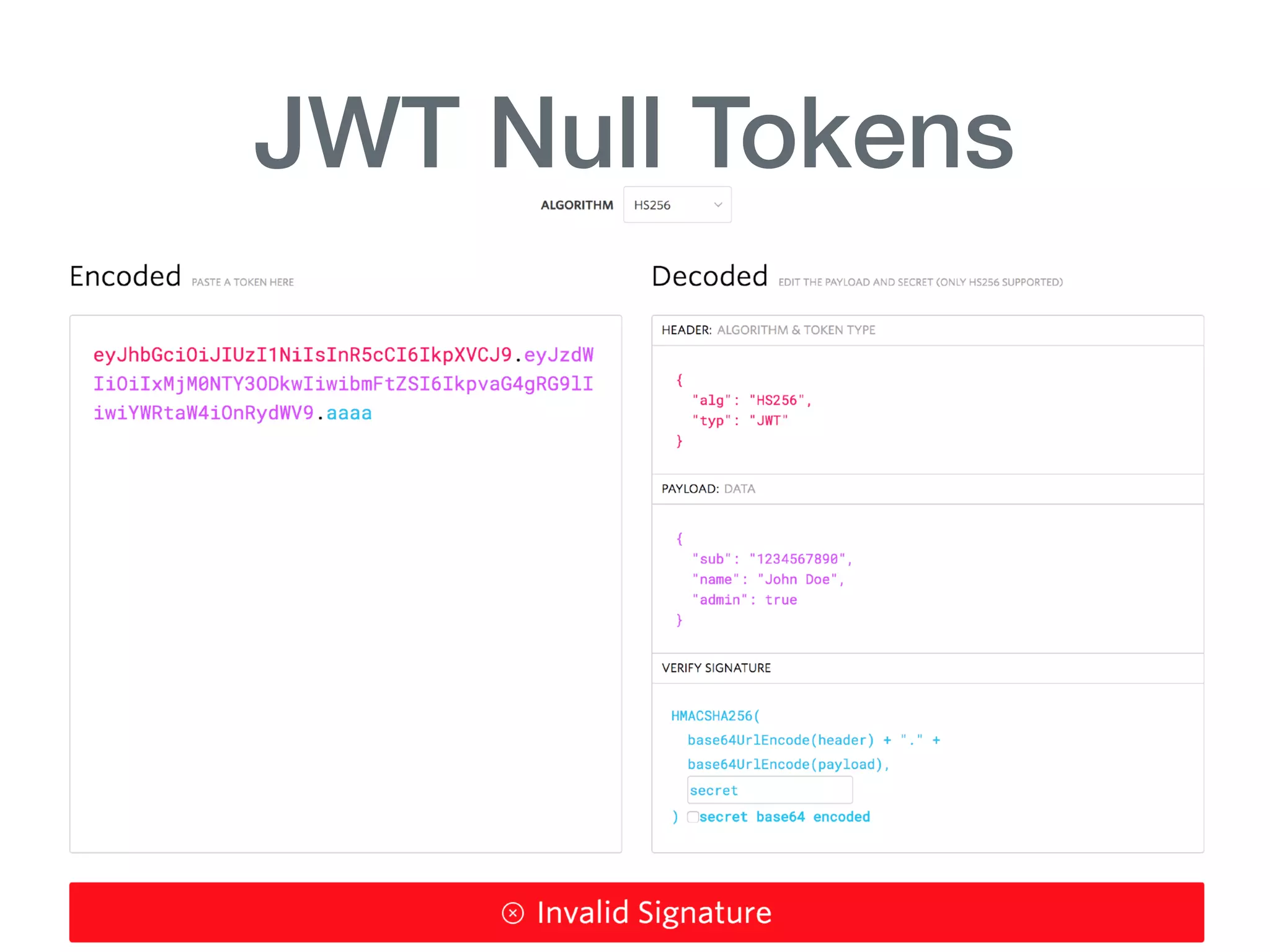 JWT Null Tokens
 
