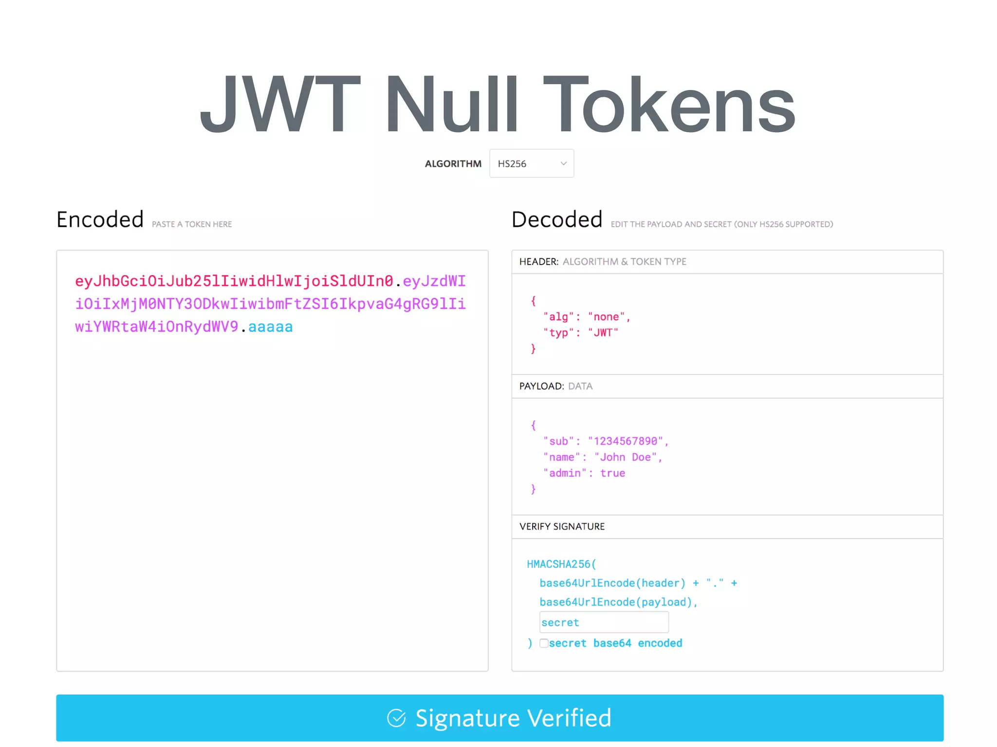 JWT Null Tokens
 