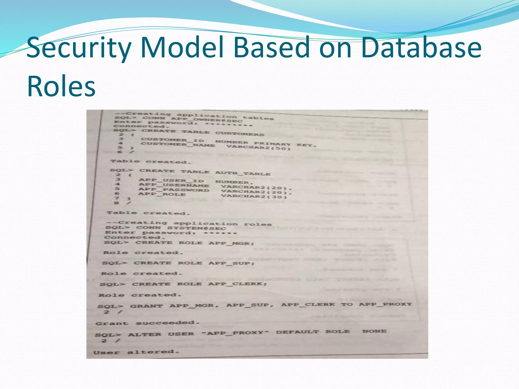 Security Model Based on Database
Roles
 