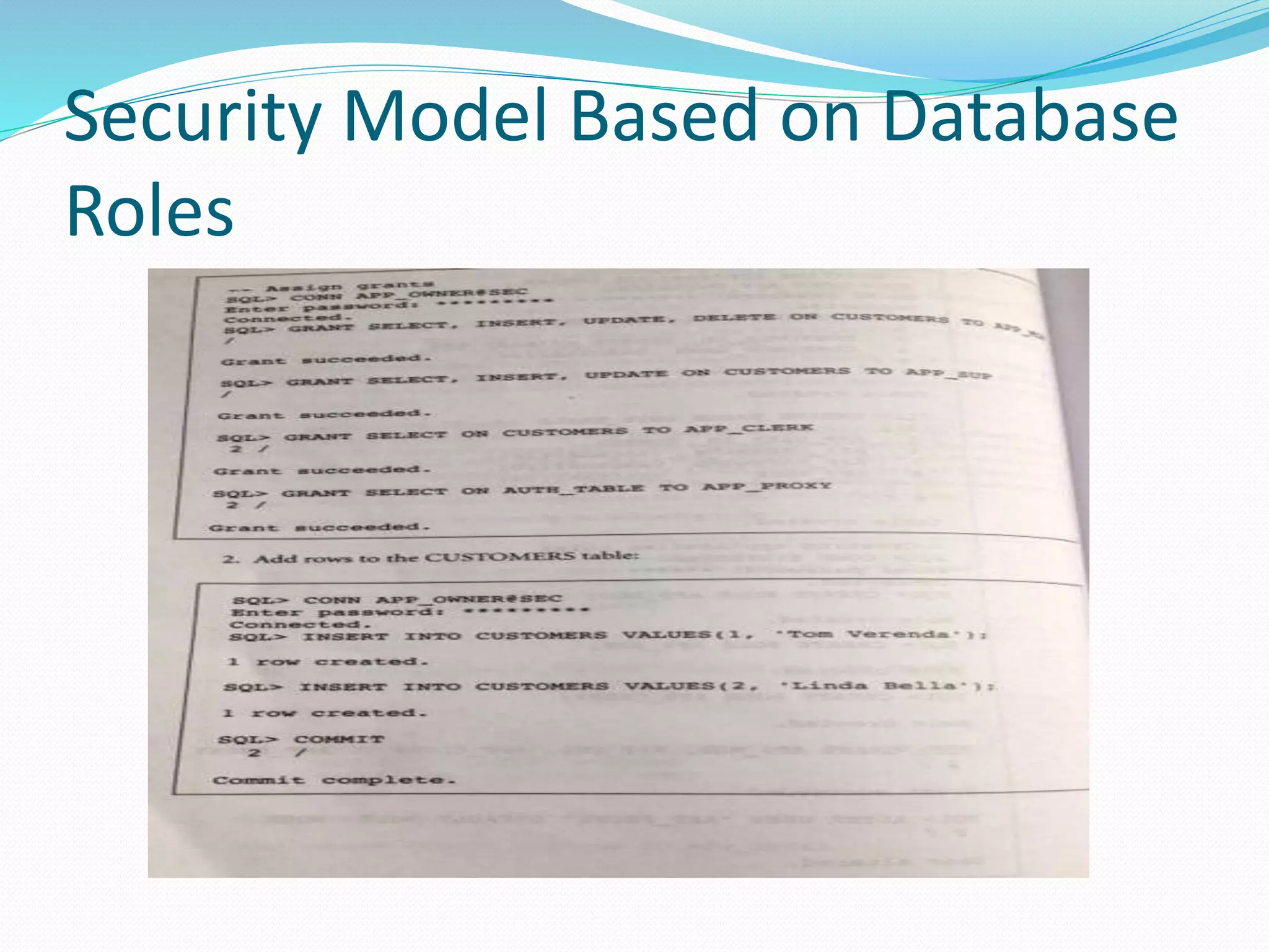 Security Model Based on Database
Roles
 