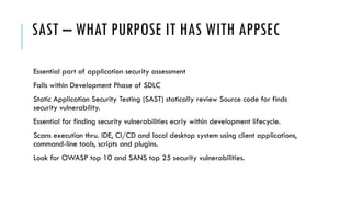 Sdlc Appsec Testing Application Security – Static Application Security Testing (SAST) | PPTX