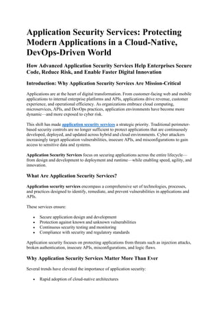 Application Security Services: Protecting Modern Applications in a ...