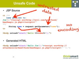 Unsafe Code u
                       ntru
                            sted
•   JSP Source          d           ata
<% /**
...