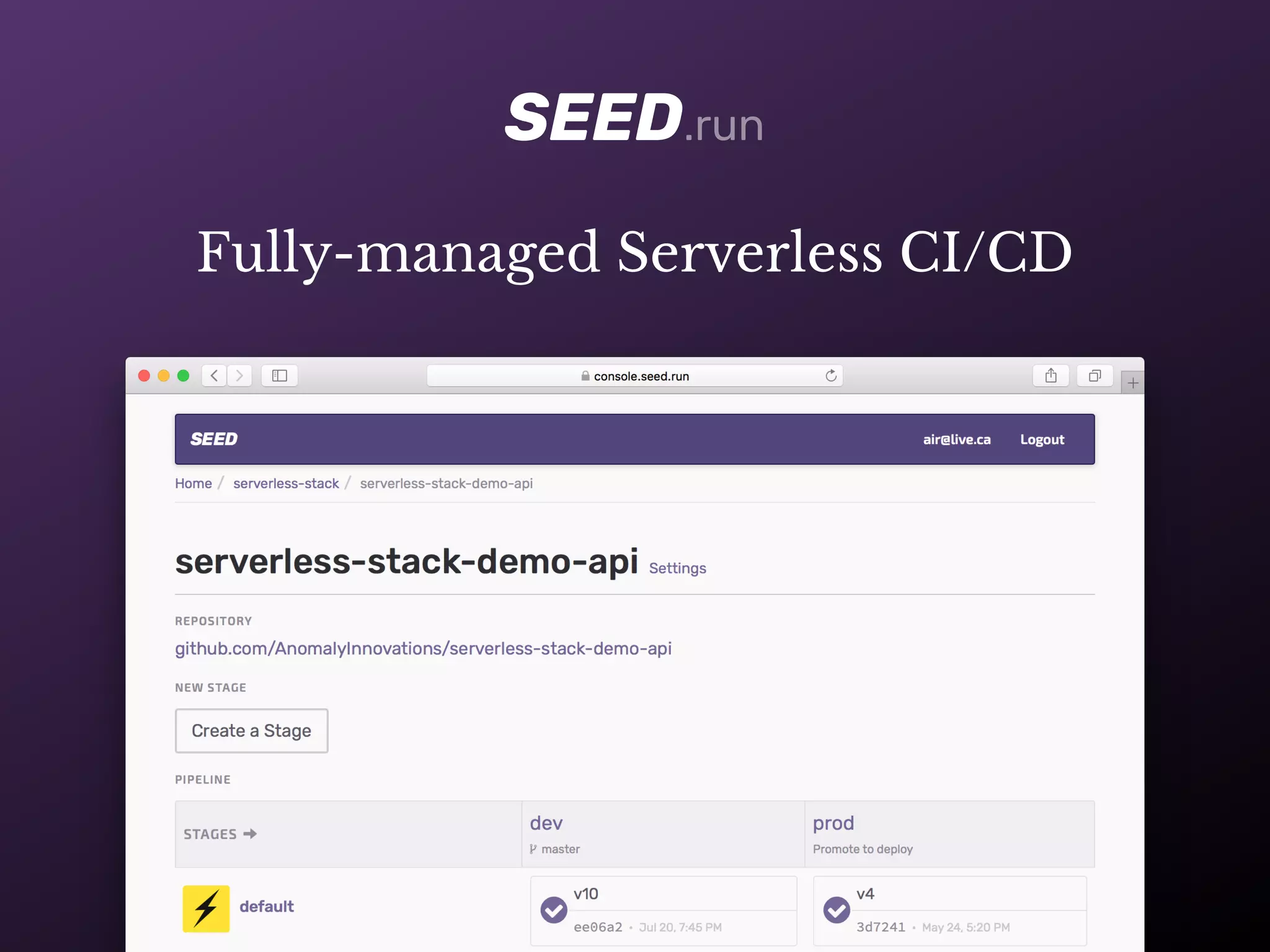 Fully-managed Serverless CI/CD
SEED.run
 