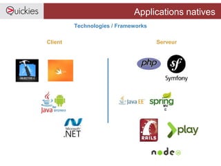 Applications natives
Technologies / Frameworks
Client Serveur
MV
C
 