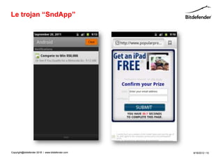 Le trojan “SndApp”




Copyright@bitdefender 2011 / www.bitdefender.com
                      2012                         9/18/2012 • 10
 