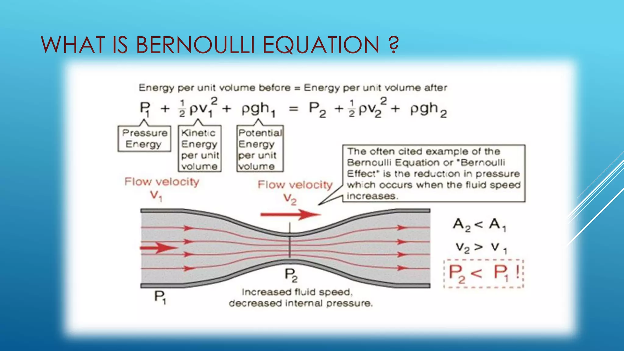 WHAT IS BERNOULLI EQUATION ?
 