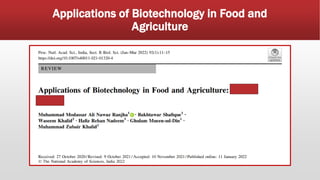 Applications of Biotechnology in Food and Agriculture | PDF