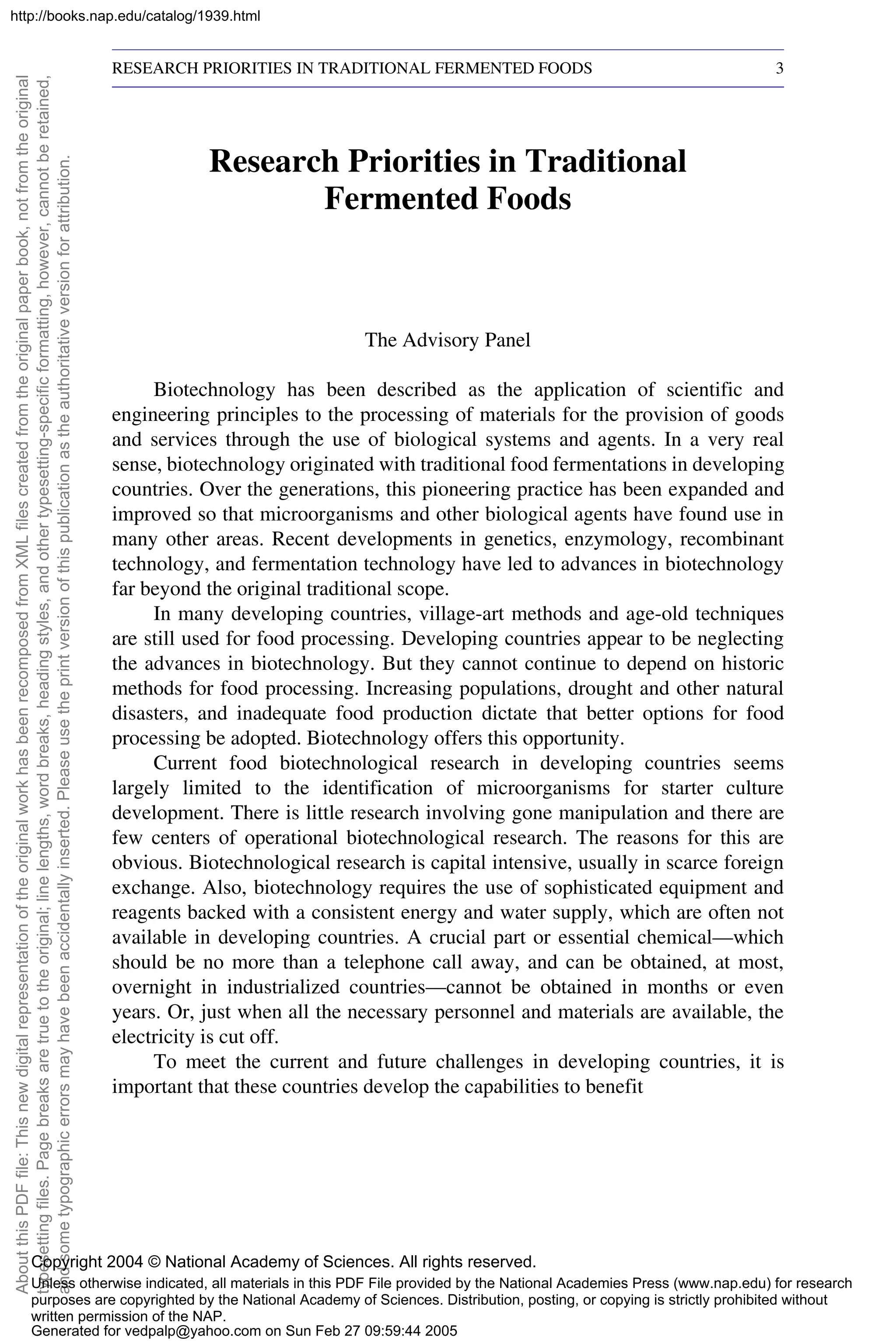 Applications of biotechnology to traditional fermented foods nap-2004 | PDF