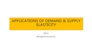 APPLICATIONS OF DEMAND & SUPPLY
ELASTICITY
SEM I
Managerial Economics
 