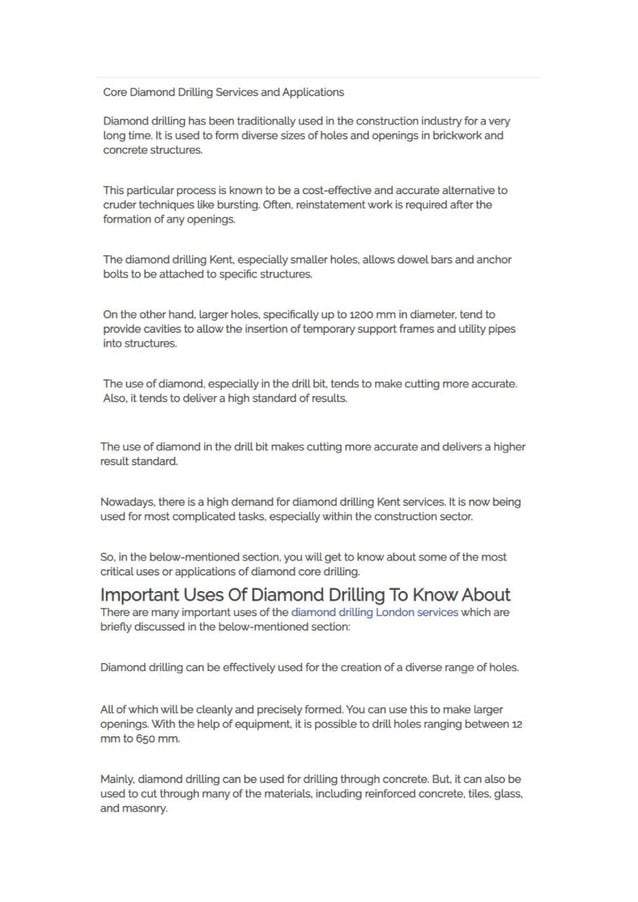 Applications of diamond core drilling london PDF