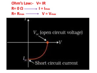 Ohm’s Law:- V= IR
R= 0 Ω I = Imax
R= Rmax V = Vmax
 